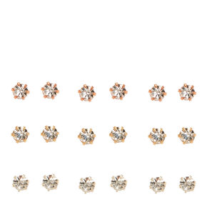 Mixed Metal 3MM Crystal Stud Earrings - 9 Pack,