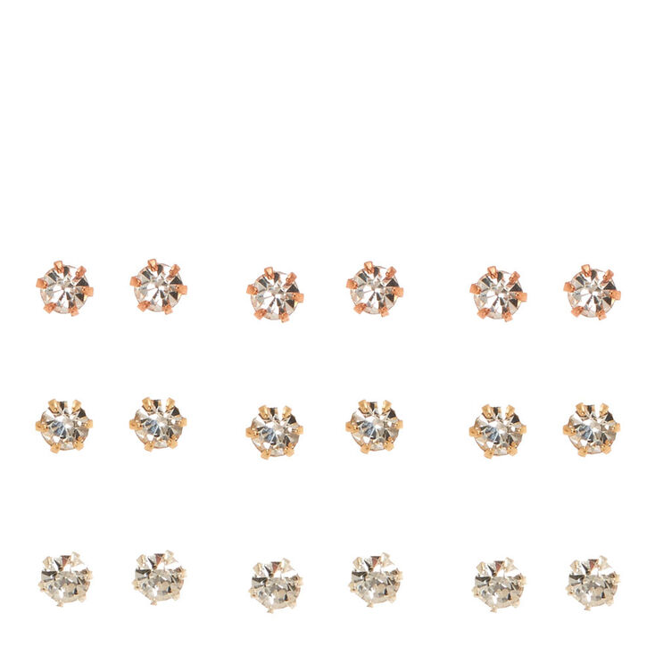Mixed Metal 3mm Crystal Stud Earrings - 9 Pack,