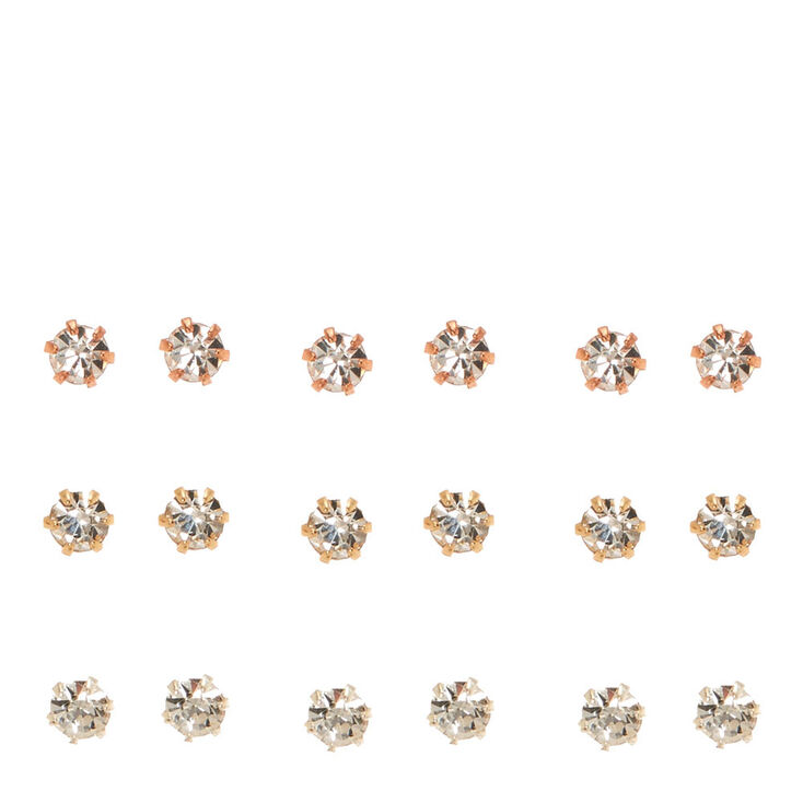 Mixed Metal 3MM Crystal Stud Earrings - 9 Pack,