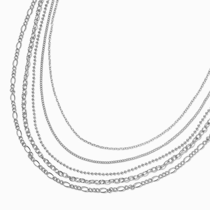 Silver-tone Mixed Multi-Strand Chain Necklace,