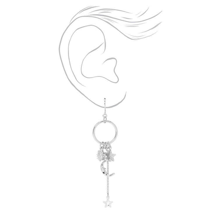 Silver 3&#39;&#39; Celestial Icons Drop Earrings,