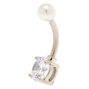 Silver 14G Pearl Top Belly Ring,