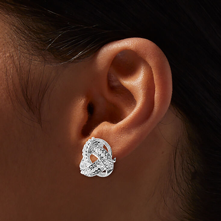Silver-tone Crystal &amp; Pearl Knot Clip-On Stud Earrings,