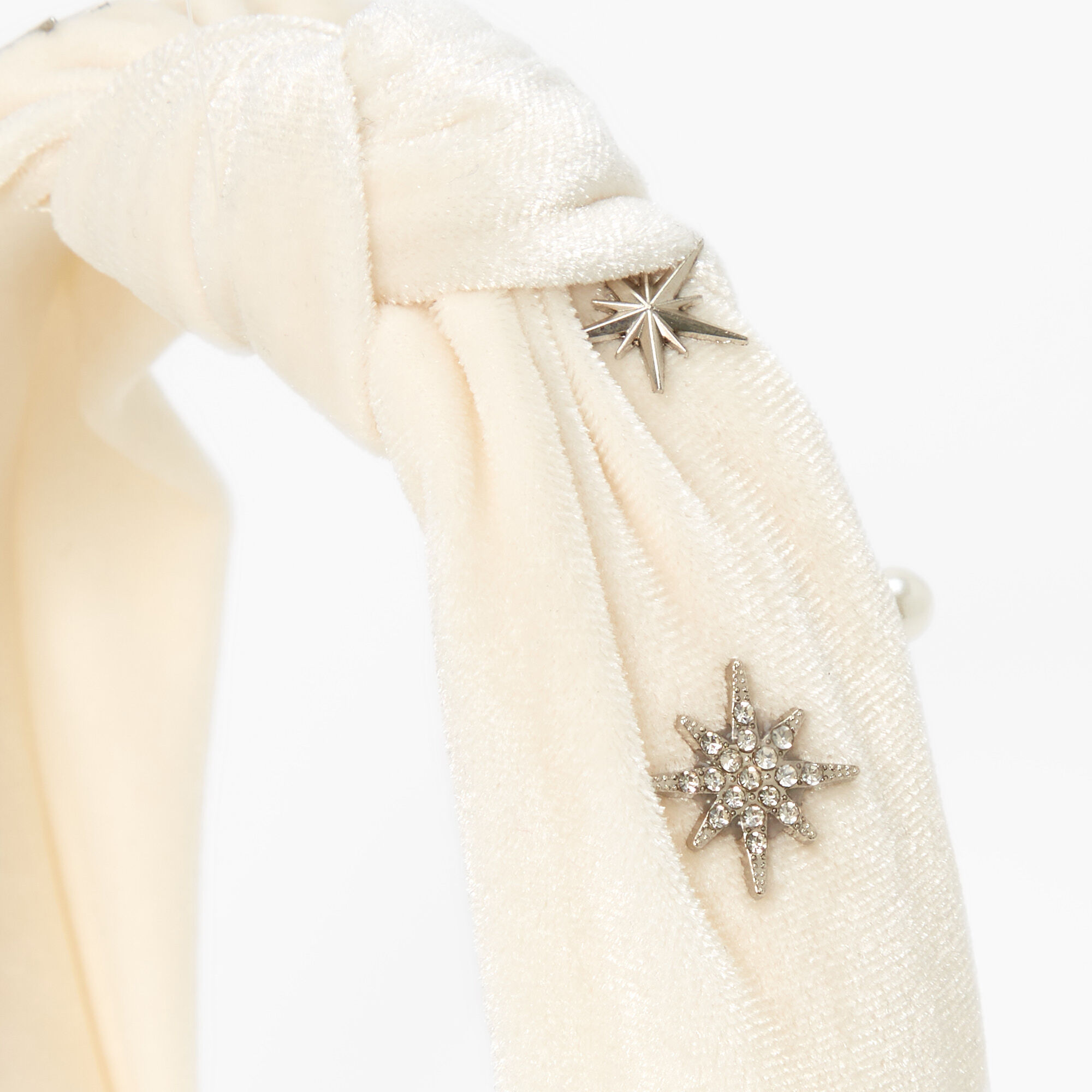 Ivory Satin Celestial Embellished Knotted Headband,