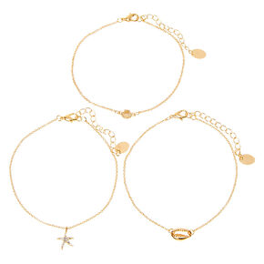 Gold-tone Under the Sea Chain Anklets - 3 Pack,