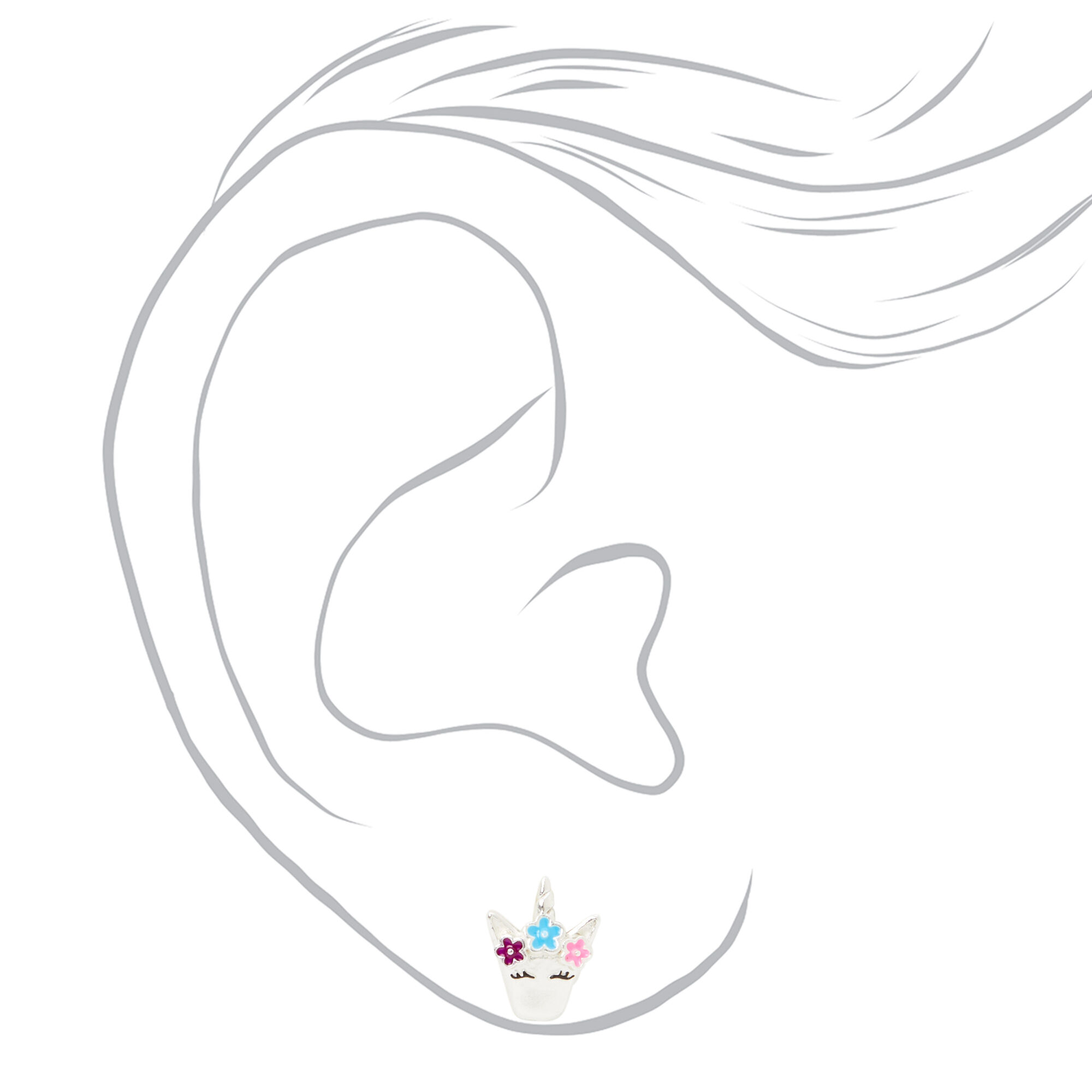 Sterling Silver Enameled Unicorn Stud Earrings,