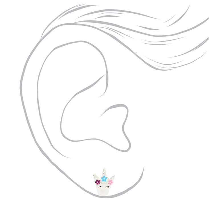 Sterling Silver Enameled Unicorn Stud Earrings,