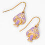 Gold 1&quot; Mushroom Floral Drop Earrings - Purple,