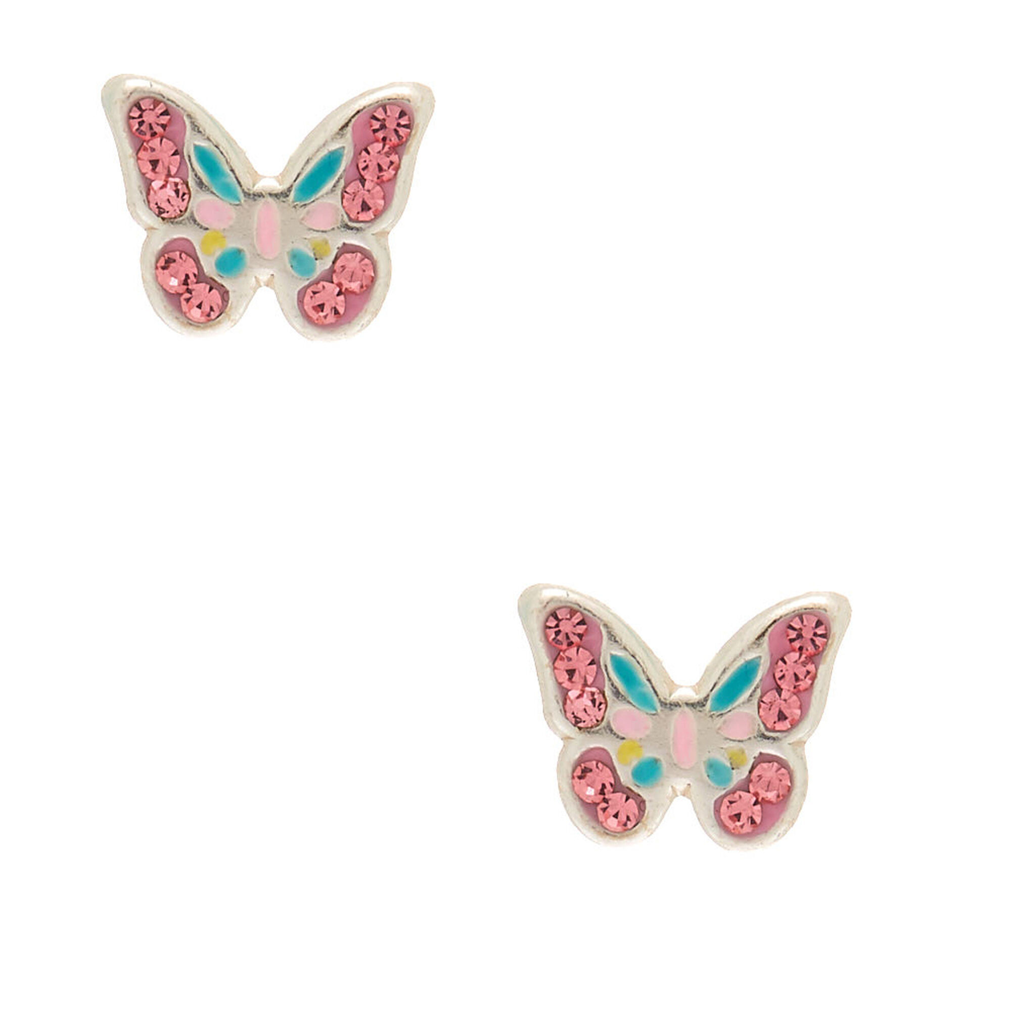 Pink Claire's Girl's Silver Glitter Butterfly Clip On Earrings 