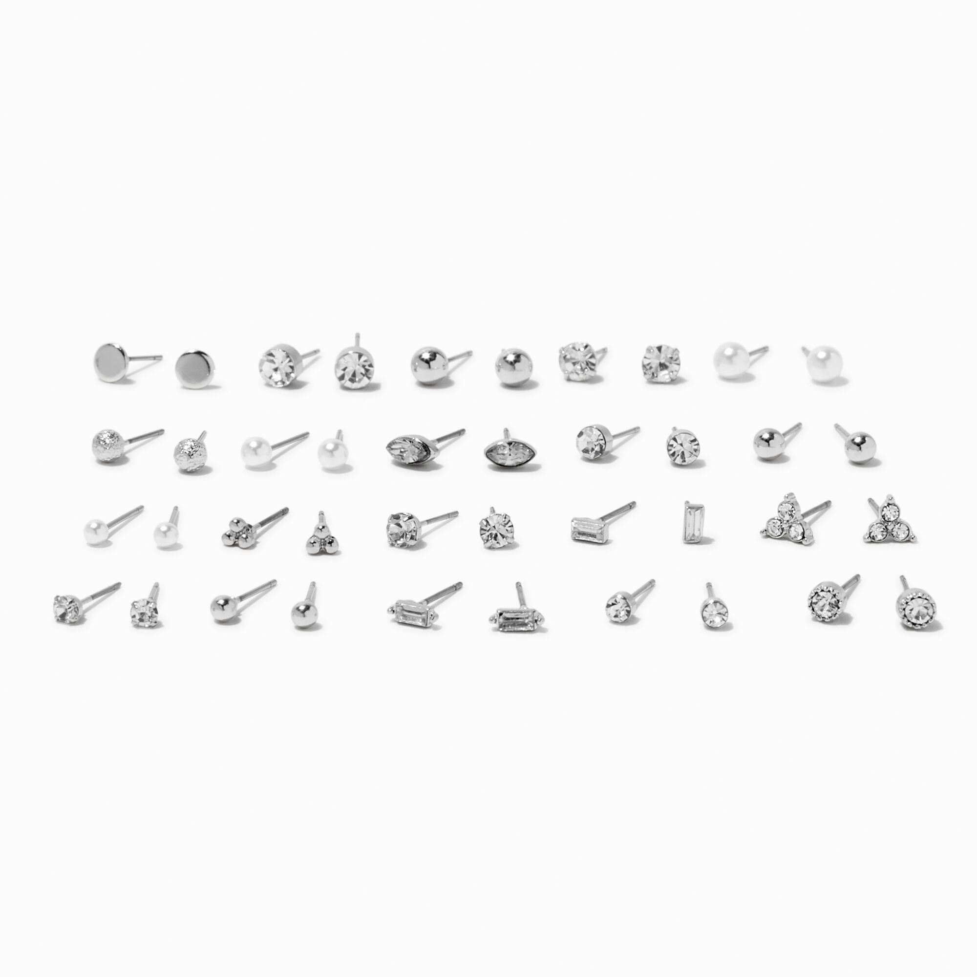 View Claires Tone Micro Crystal Stud Earrings 20 Pack Silver information