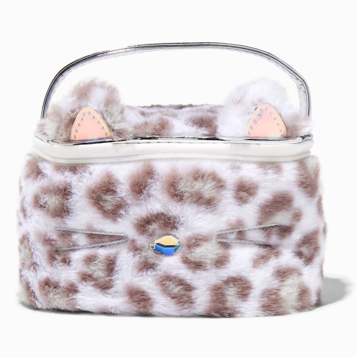 Claire&#39;s Club Furry Snow Leopard Makeup Bag,