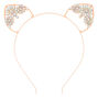Rose Gold Floral Gem Cat Ears Headband,