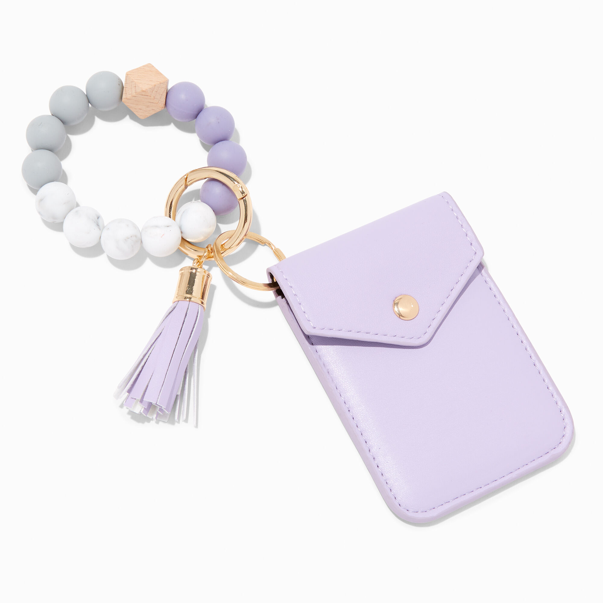 Claire's Bracelet perlé avec mini porte-monnaie à pression lavande