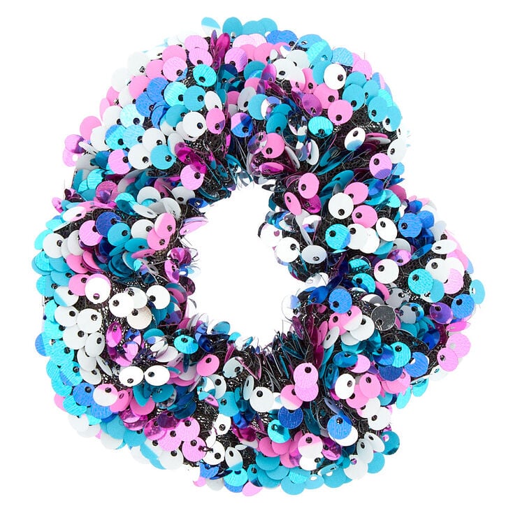 Medium Blue &amp; Purple Reversible Sequin Hair Scrunchie,