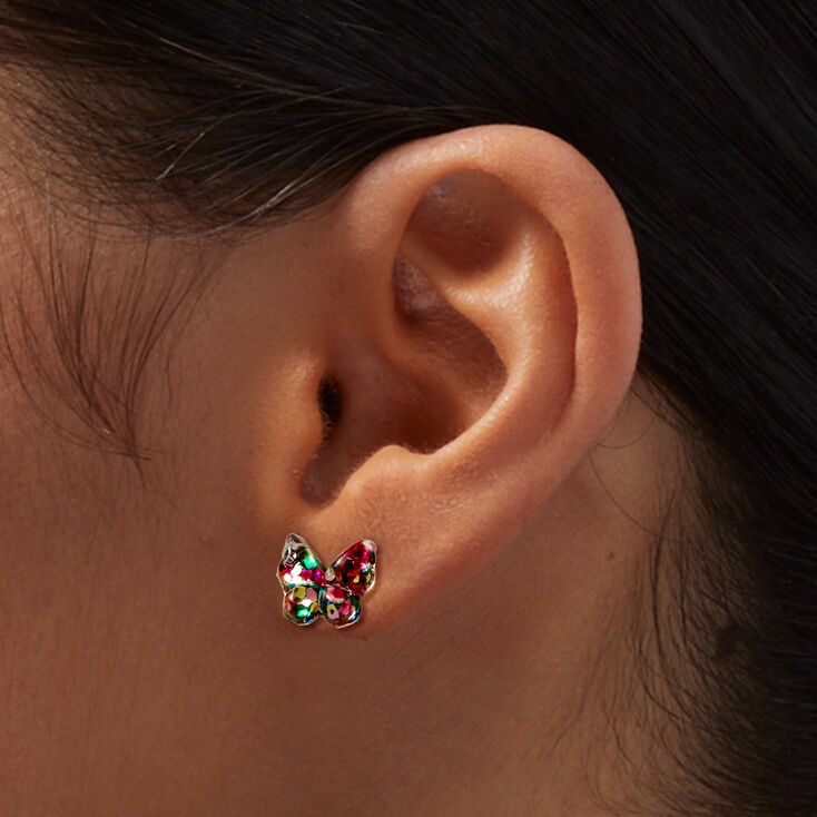 Confetti Butterfly Sterling Silver Post Stud Earrings,