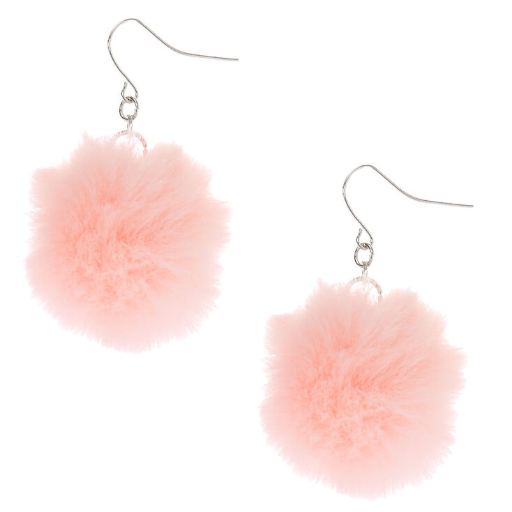 Silver 1.5&quot; Pom Pom Drop Earrings - Light Pink,