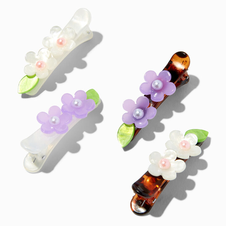 3D Flower Tortoiseshell Hair Barrettes - 4 Pack,