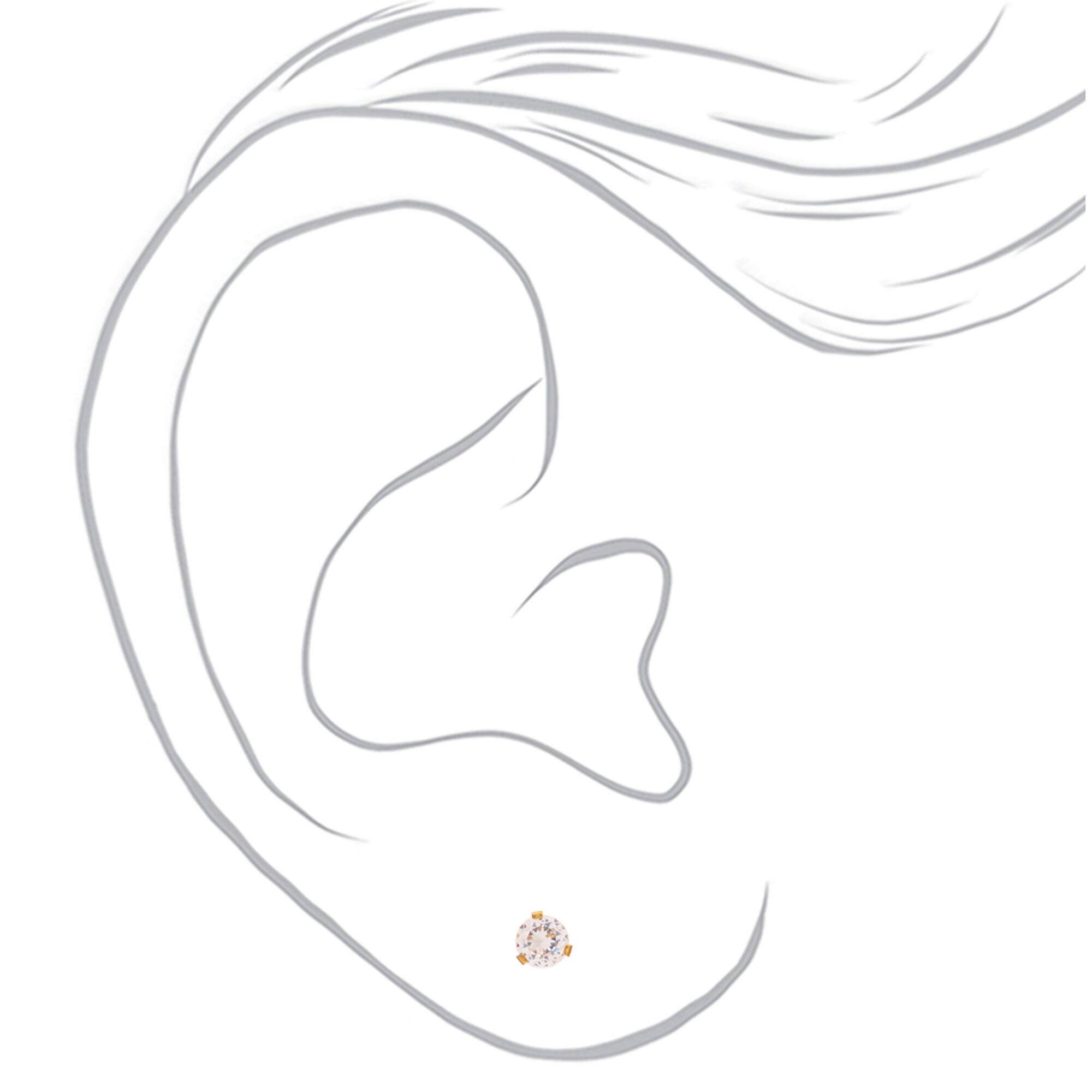 Gold Titanium Cubic Zirconia 7MM Round Stud Earrings,