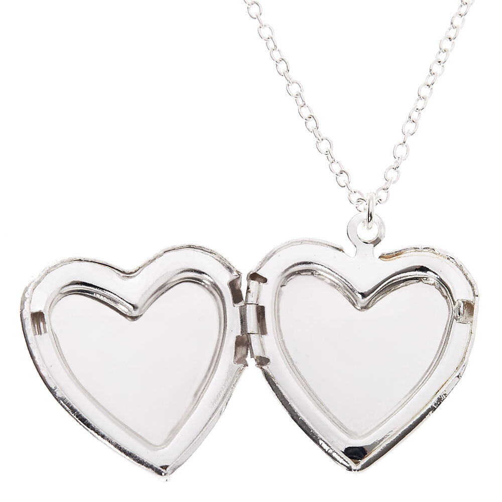 Silver Flower Heart Locket Pendant Necklace - Pink,
