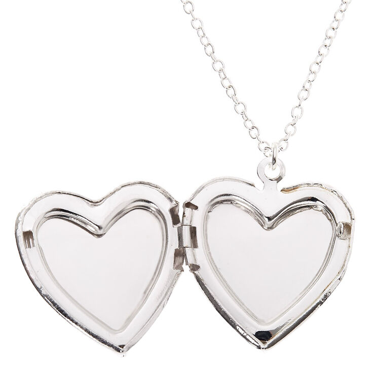 Collier &agrave; pendentif avec m&eacute;daillon c&oelig;urs et fleurs couleur argent&eacute;e - Rose,