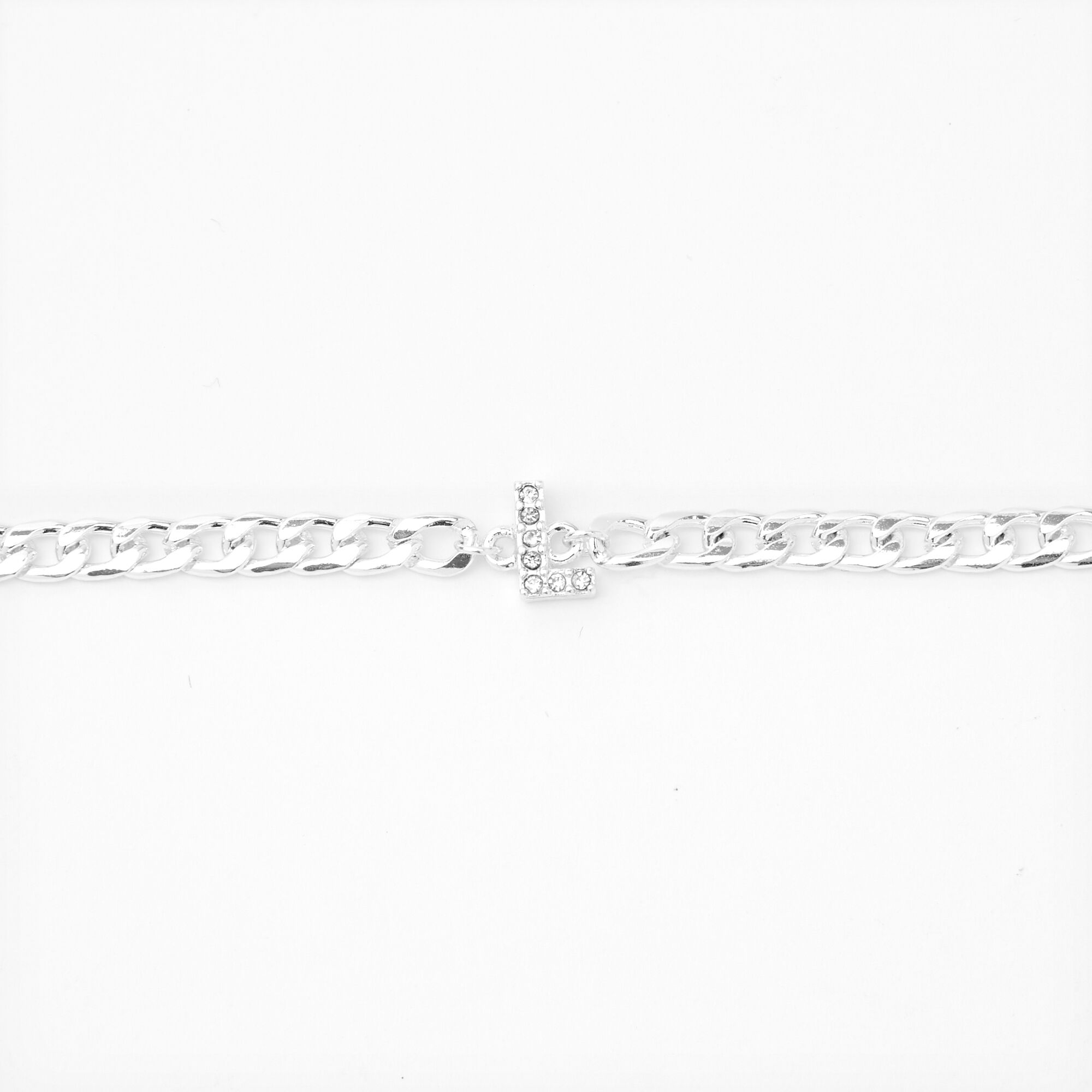 Silver Embellished Initial Chain Choker Necklace - L,