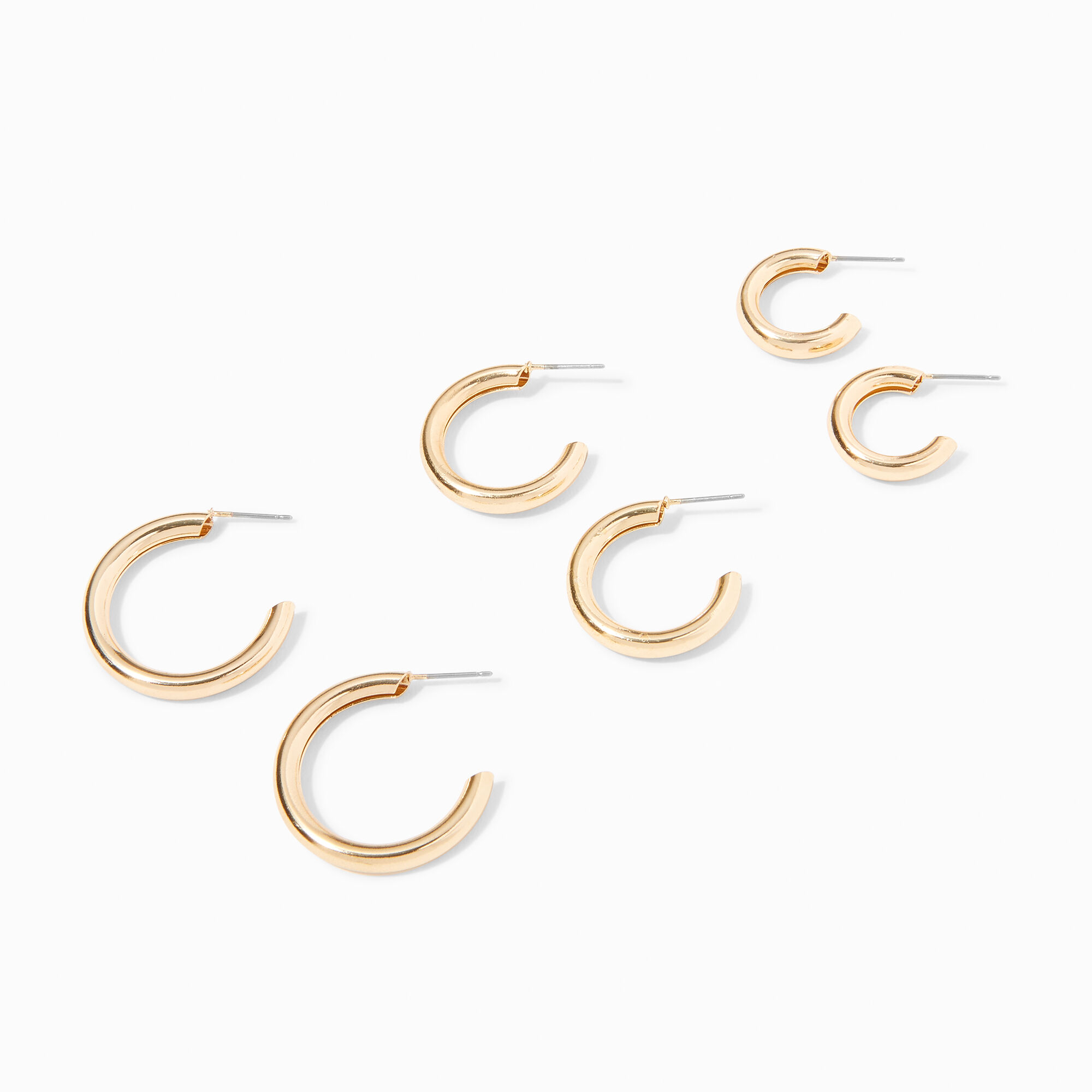 View Claires Tone Graduated Hoop Earrings 3 Pack Gold information