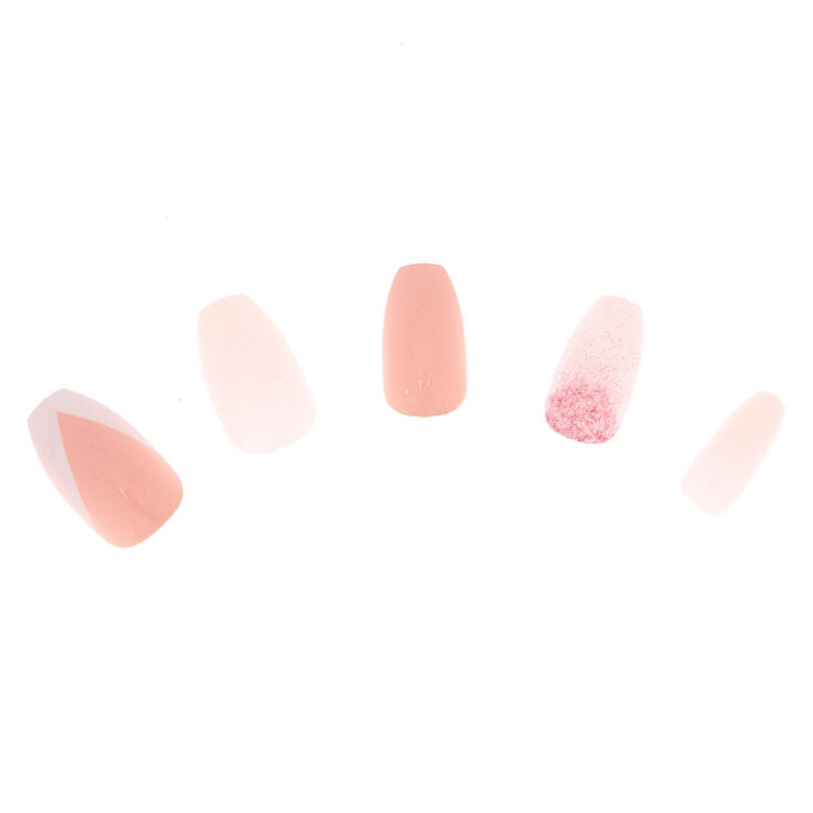 Ombre Glitz &amp; French Tip Coffin Faux Nail Set - Pink, 24 Pack,