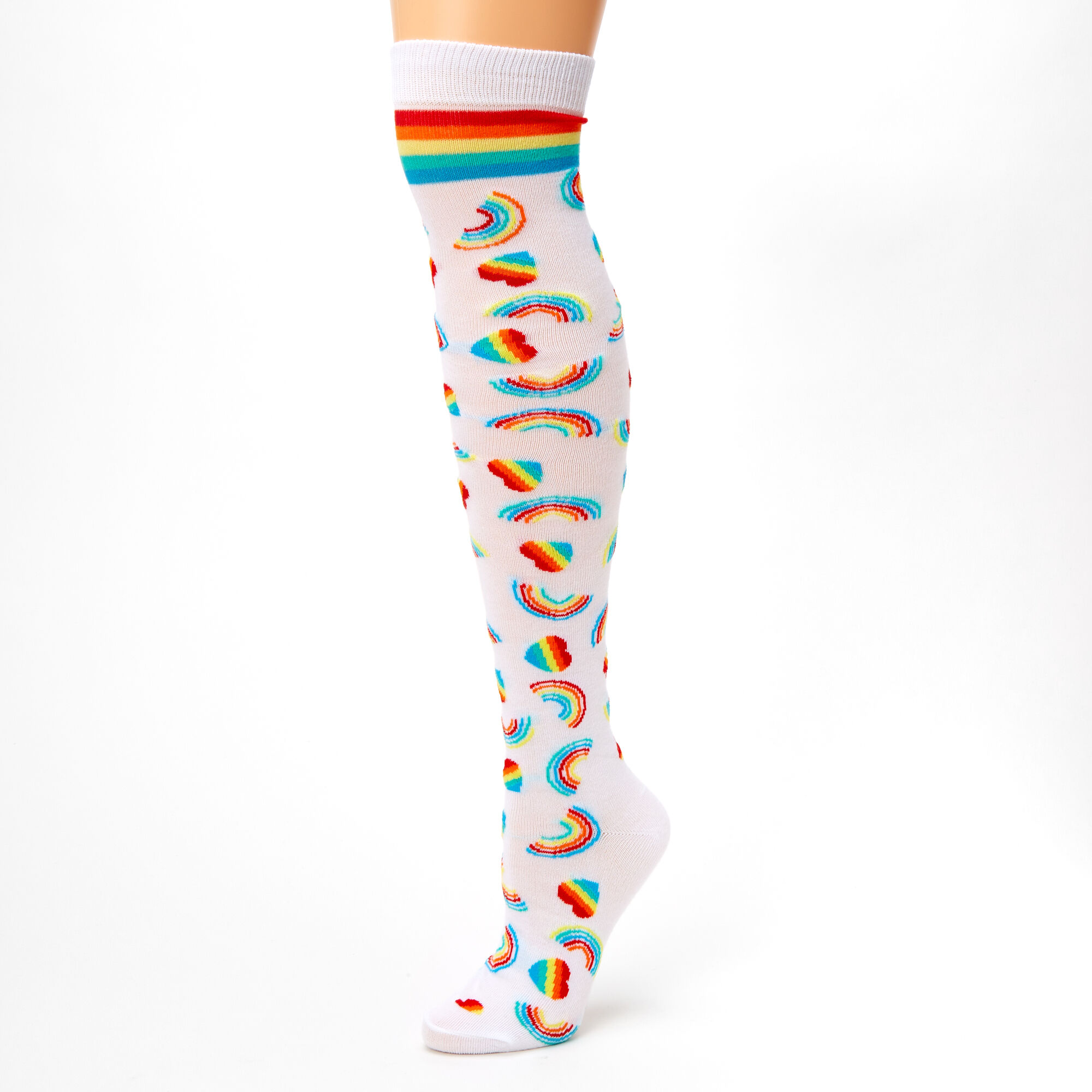 Claire's Chaussettes montantes cœurs et arcs-en-ciel