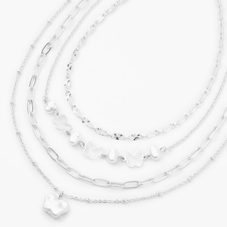 Silver Butterfly Multi Strand Choker Necklace,
