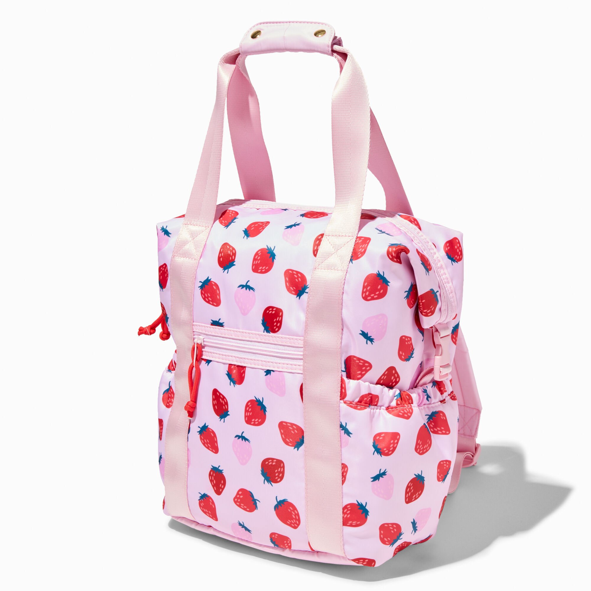 View Claires Strawberry Print Nylon Tote Style Backpack information