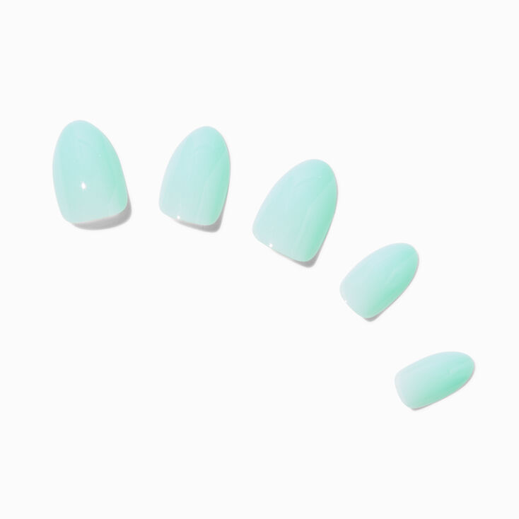 Sage Green Glossy Short Almond Vegan Faux Nail Set - 24 Pack,