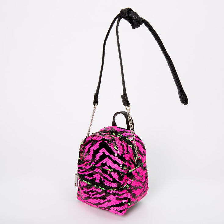 Reversible Sequin Zebra Mini Backpack Crossbody Bag,