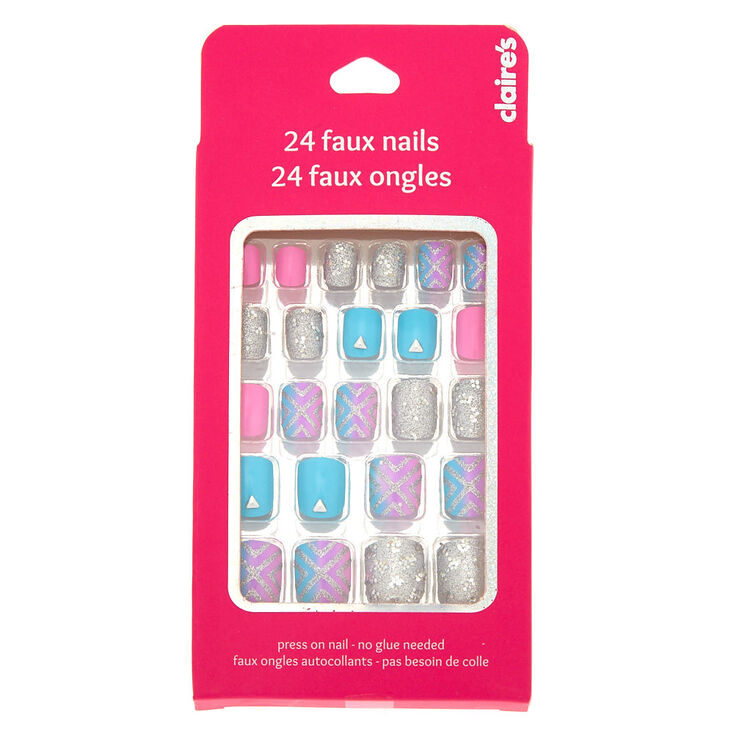 Glitter Chevron Press On Faux Nail Set - 24 Pack,