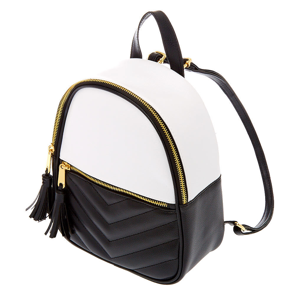 Quilted Chevron Black White Small Backpack