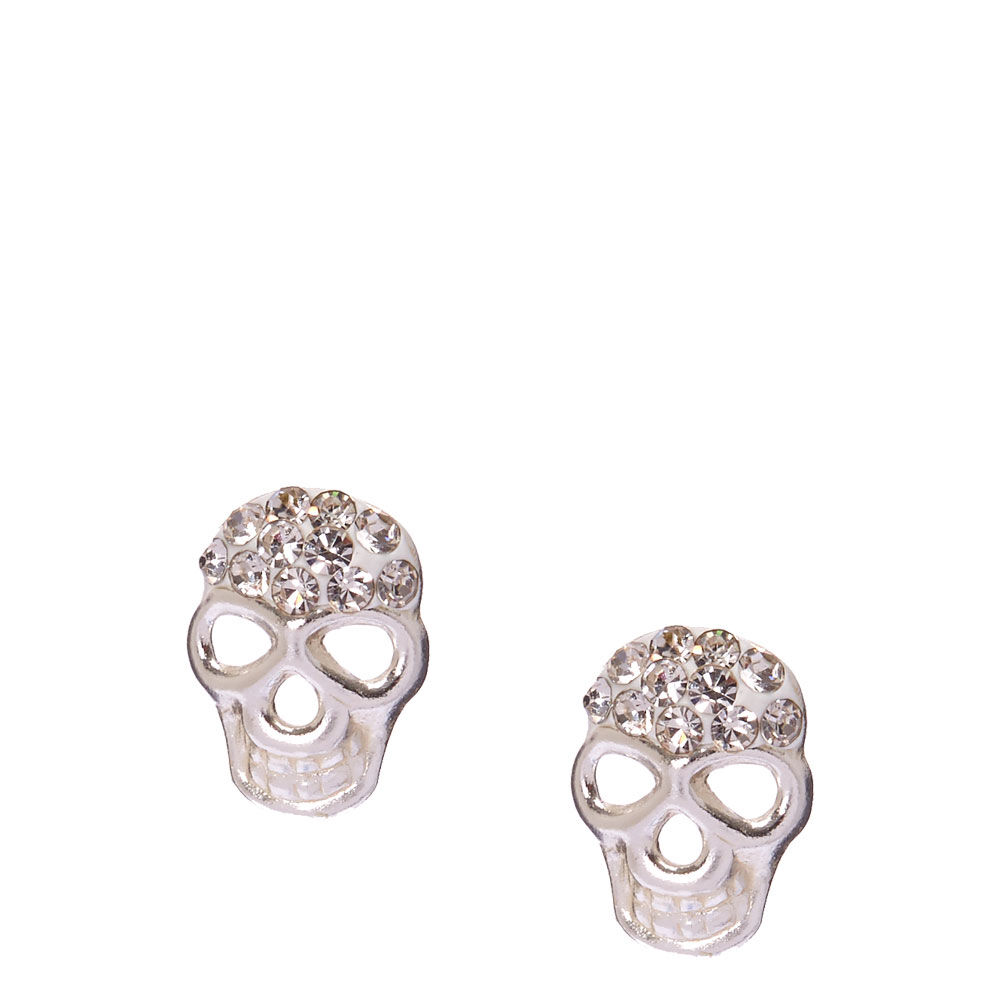 Sterling Silver Crystal Skull Stud Earrings Claire s US