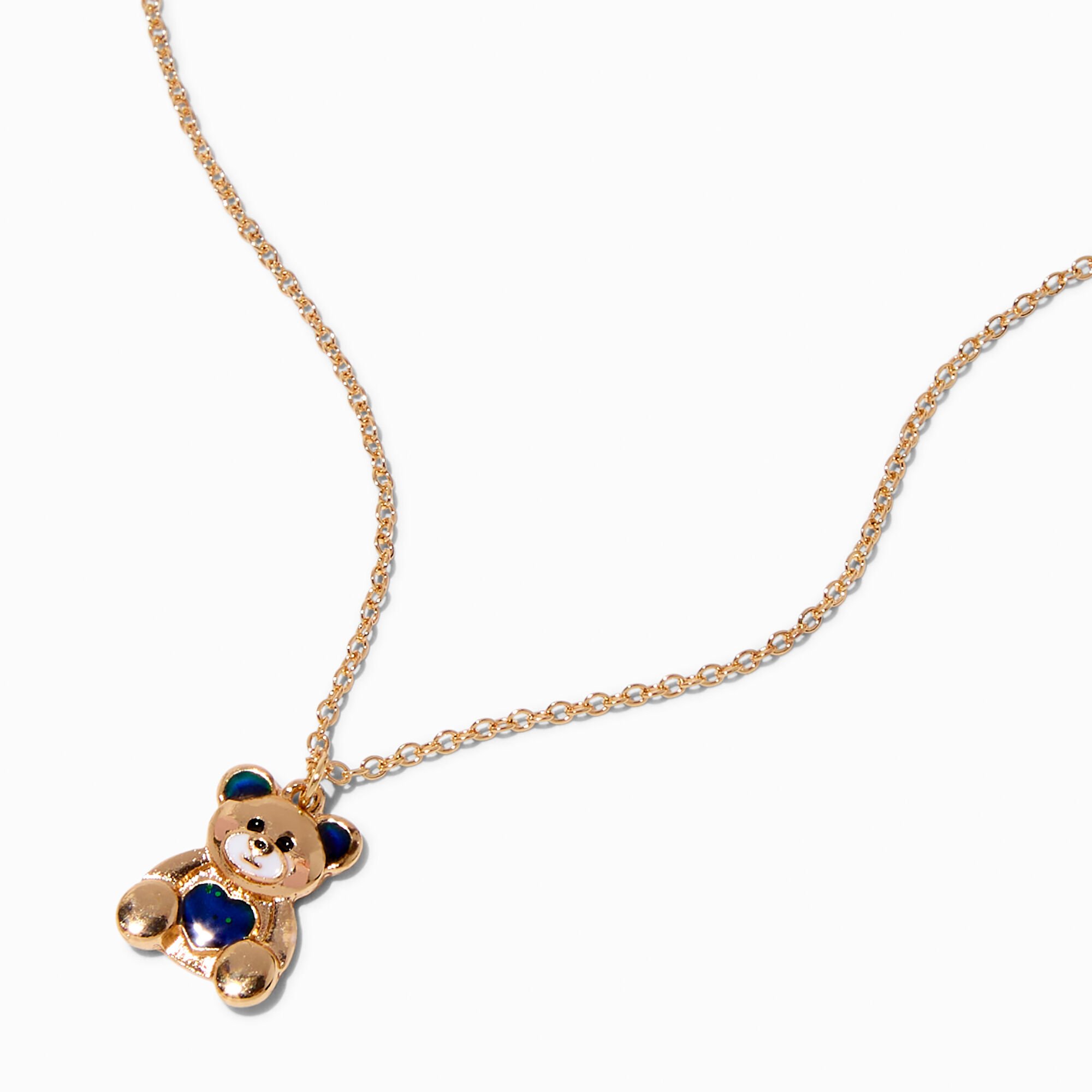 View Claires Tone Mood Teddy Bear Pendant Necklace Gold information