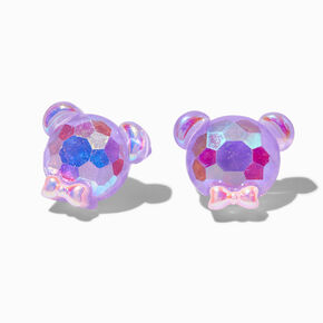 Clous d&#39;oreilles ours en peluche holographiques violets,