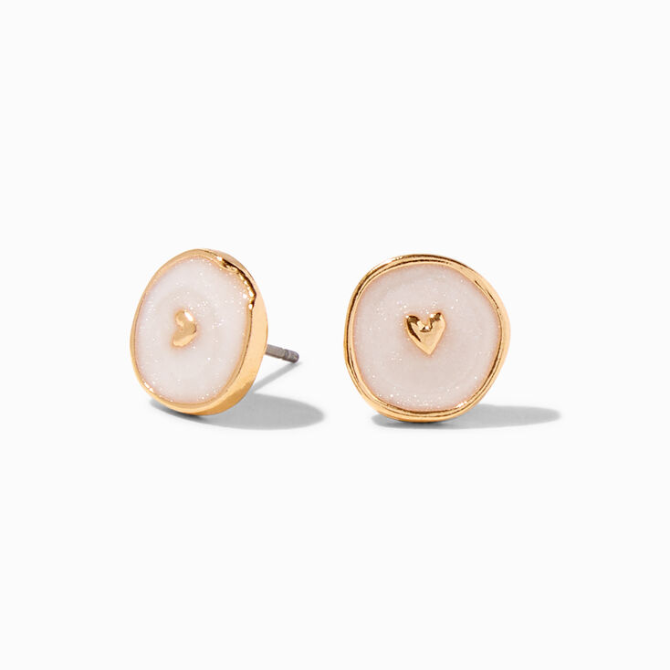 Gold Heart White Enamel Stud Earrings,