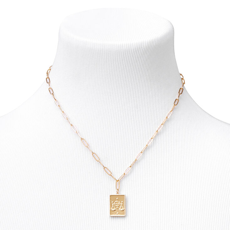 Gold Rectangle Zodiac Symbol Pendant Necklace - Libra,
