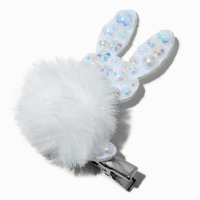 Iridescent Pearl Bunny Pom Pom Hair Clip,