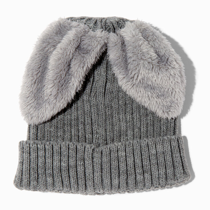 Furry Gray Bunny Ears Beanie Hat,