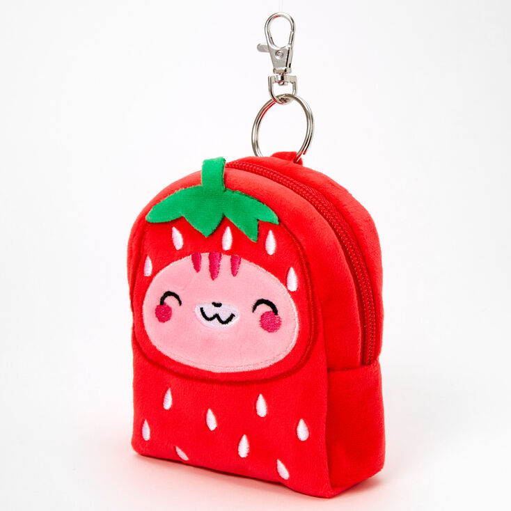 Strawberry Hoodie Hamster Mini Backpack Keyring,