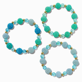 Claire&#39;s Club Green &amp; Blue Textured Beaded Stretch Bracelets - 3 Pack,