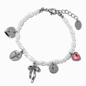 Silver-tone Pearl Charm Bracelet,