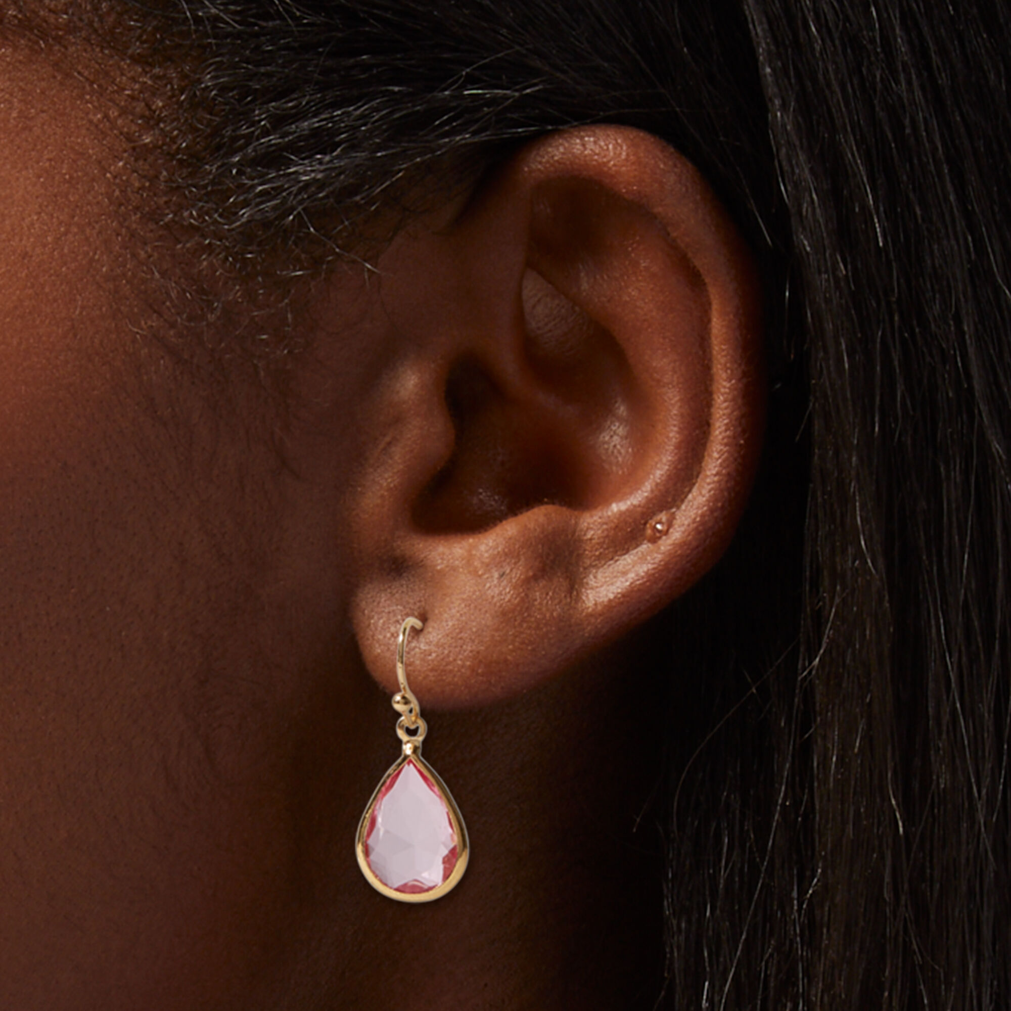 Gold-tone 1" Pink Crystal Pear Drop Earrings,