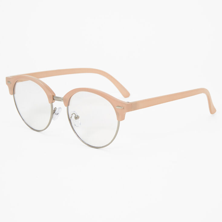 Nude Blue Light Reducing Round Browline Clear Lens Frames,