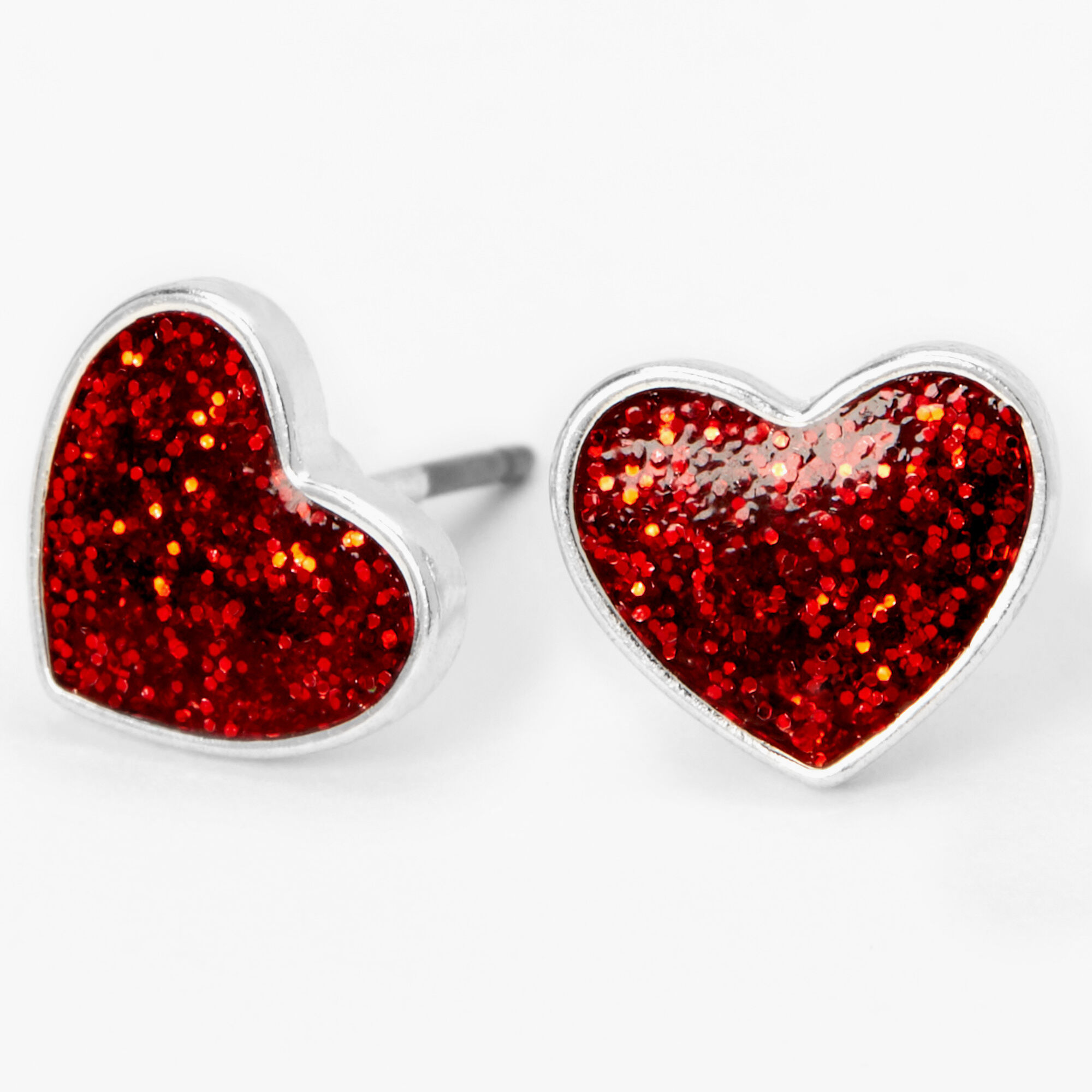 Red Glitter Heart Stud Earrings