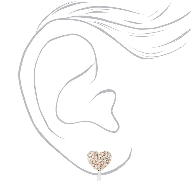 Silver-tone Crystal Heart Clip-On Earrings,