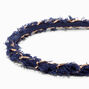 Bandeau m&eacute;tallique tress&eacute; en fausse fourrure denim bleu,
