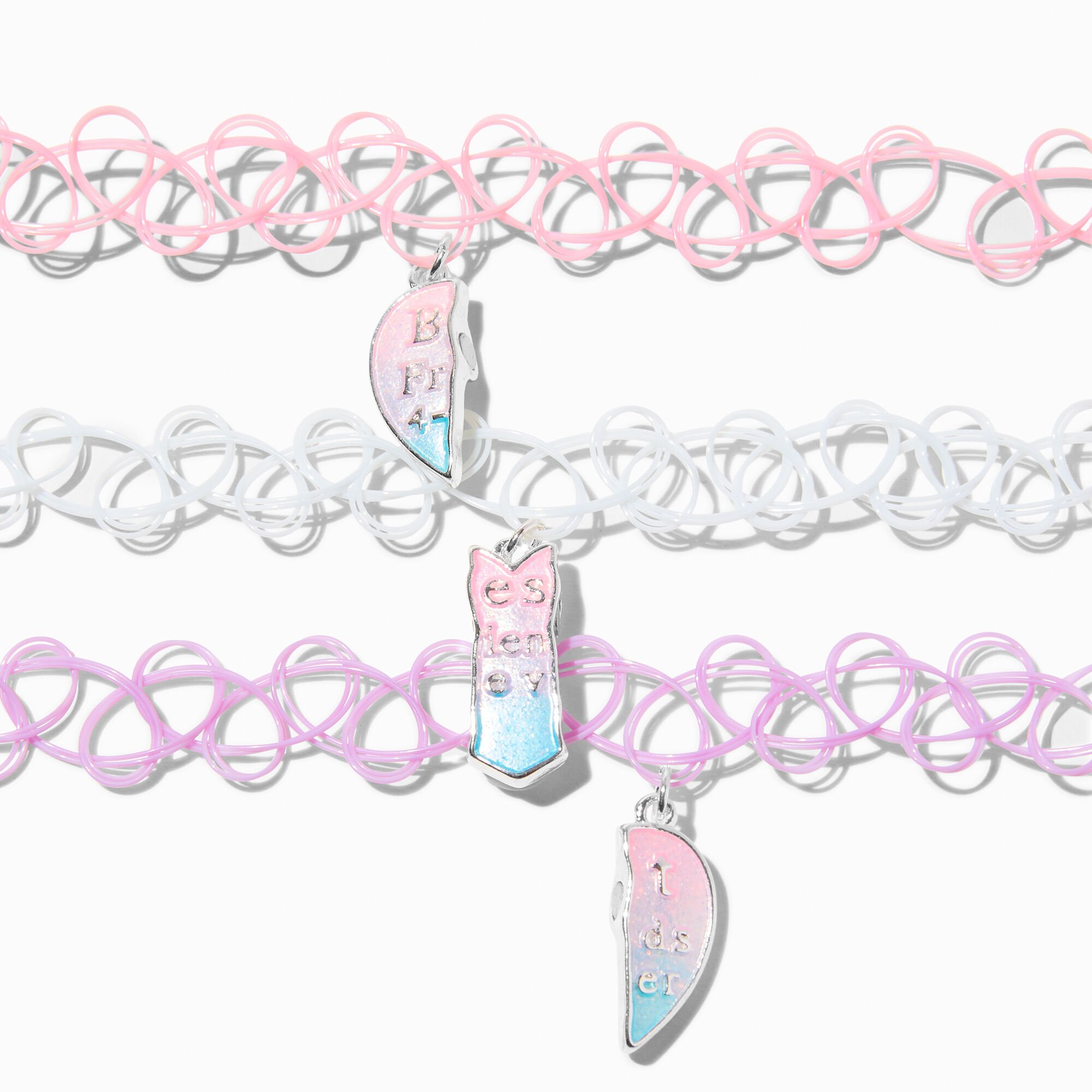 Ras-de-cou effet tatouage avec changement de couleur UV cœur pastel best friends - Lot de 3,